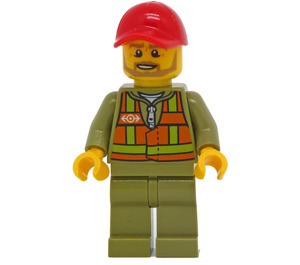 LEGO Влак Worker с червен Шапка с козирка Минифигурка