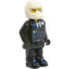 LEGO Полиция Cop с Черно Облекло, Бяло Каска и Жълто Глава Минифигурка