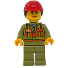 LEGO Влак Worker с червен Каска и коса Минифигурка